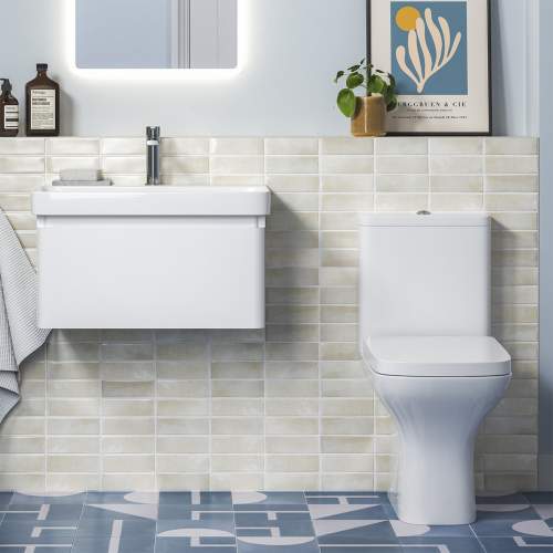 Bluci Elba 600mm Basin Unit and WC Pack - Matt White with Chrome Tap