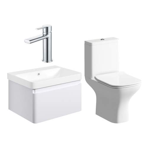 Bluci Elba 600mm Basin Unit and WC Pack - Matt White with Chrome Tap