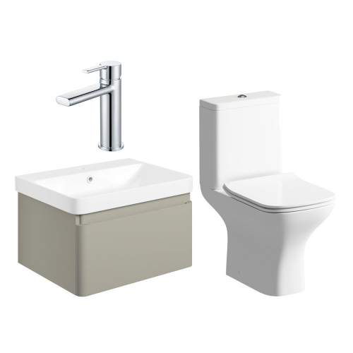 Bluci Elba 600mm Basin Unit and WC Pack - Matt Latte with Chrome Tap