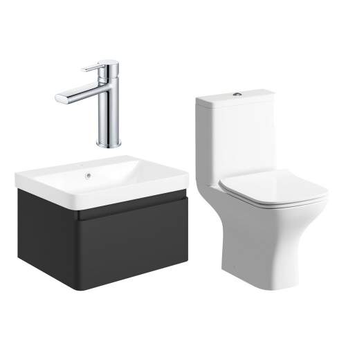 Bluci Elba 600mm Basin Unit and WC Pack - Matt Black with Chrome Tap