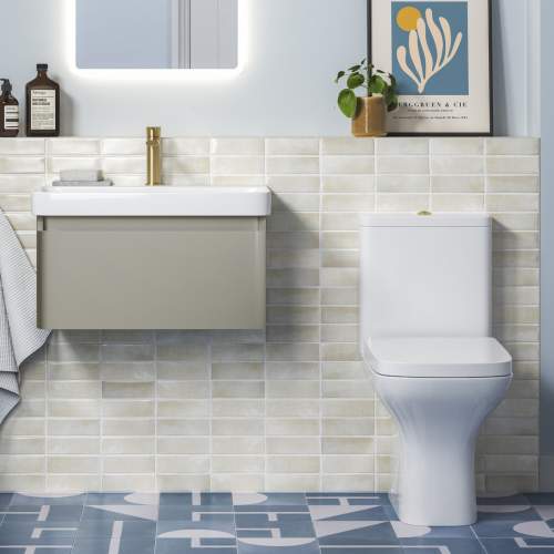 Bluci Elba 600mm Basin Unit and WC Pack - Matt Latte with Brushed Brass Tap