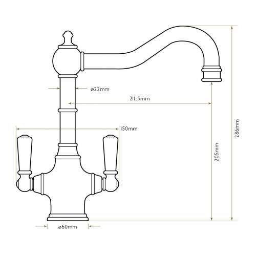 Bidbury & Co Bickton Twin Lever Blackened Brass Monobloc Tap with Metal Handles