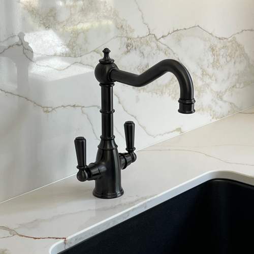 Bidbury & Co Bickton Twin Lever Blackened Brass Monobloc Tap with Metal Handles