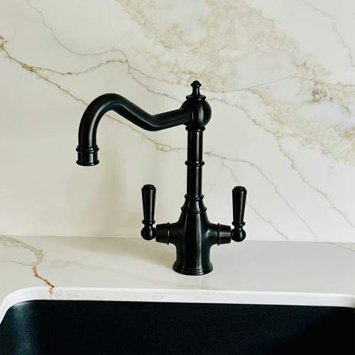 Bidbury & Co Bickton Twin Lever Blackened Brass Monobloc Tap with Metal Handles