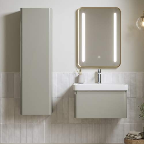 Bluci Elba 600mm Basin Unit & Tall Unit Pack - Matt Latte with Chrome Tap