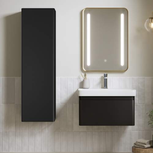 Bluci Elba 600mm Basin Unit & Tall Unit Pack - Matt Black with Chrome Tap