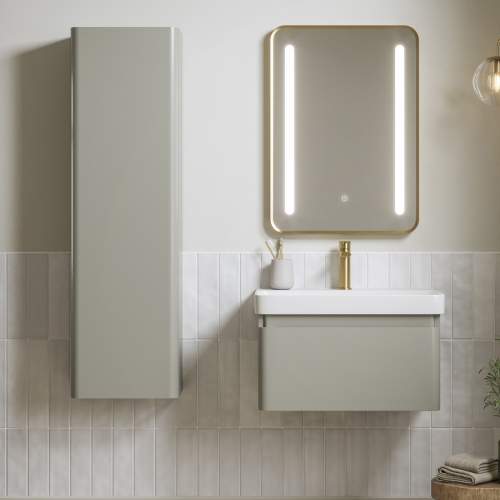 Bluci Elba 600mm Basin Unit and Tall Unit Pack - Matt Latte with Brushed Brass Tap