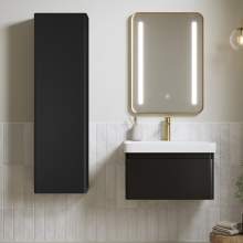 Bluci Elba 600mm Basin Unit and Tall Unit Pack - Matt Black with Brushed Brass Tap