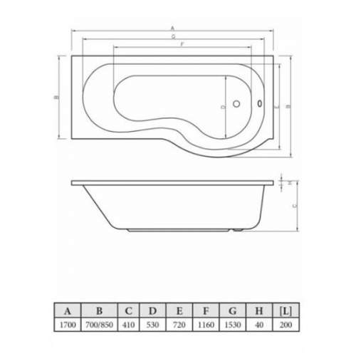 Bluci P-Shape 1700mm Shower Bath Panel and Screen