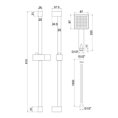 Bluci Square Concealed Valve Head & Arm Shower Pack - Chrome