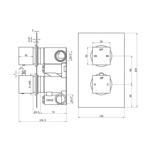 Bluci Square Concealed Valve Head & Arm Shower Pack - Chrome