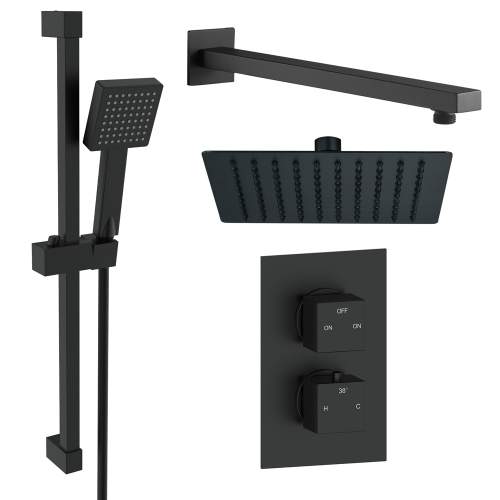 Bluci Square Concealed Valve Head & Arm Shower Pack - Matt Black