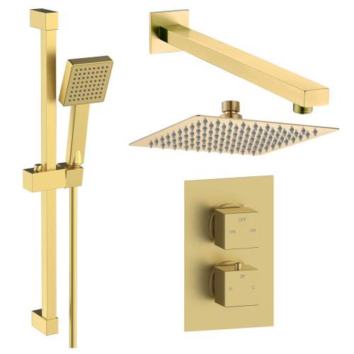 Bluci Square Concealed Valve Head and Arm Shower Pack - Brushed Brass