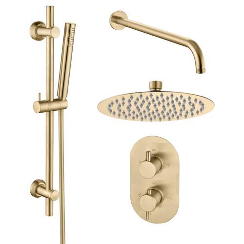 Bluci Round Concealed Valve Head and Arm Shower Pack - Brushed Brass